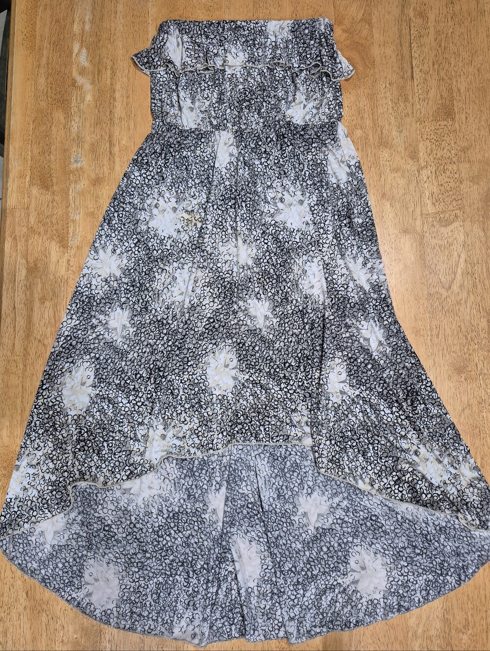 EUC Lapis Gray Black and White Circle Bubble Burst High-Low Maxi Dress